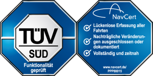 Siegel des TÜV Süd über die Prüfung auf die Einhaltung der Anforderungen des Finanzamtes und dessen Zertifizierung